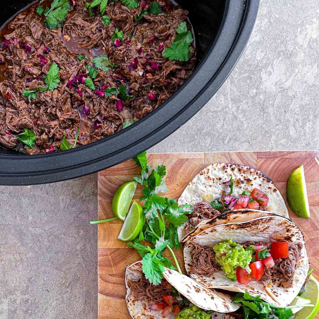 Crockpot lamb barbacoa tacos