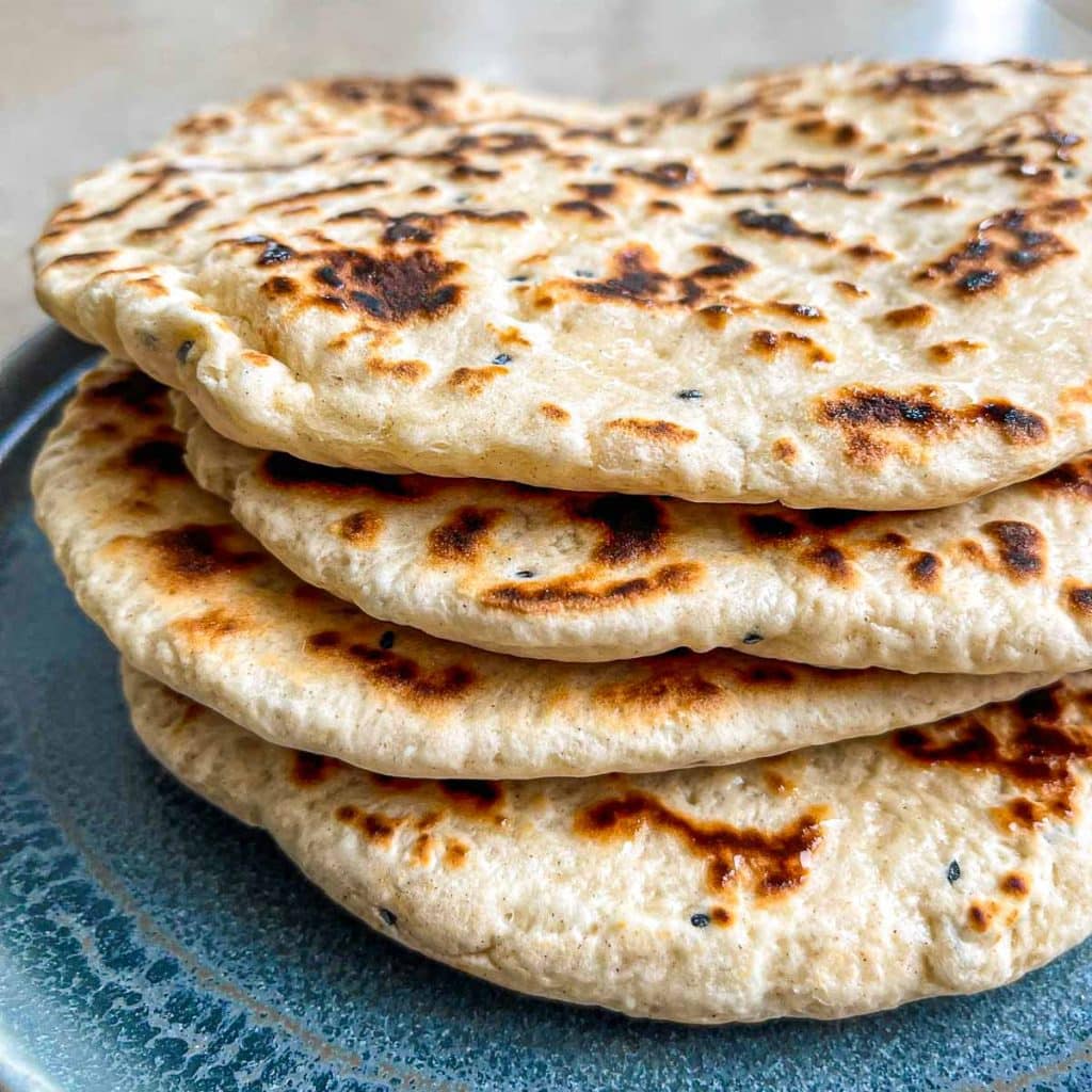 A front-on shot of a stack of these quick and easy flatbreads.