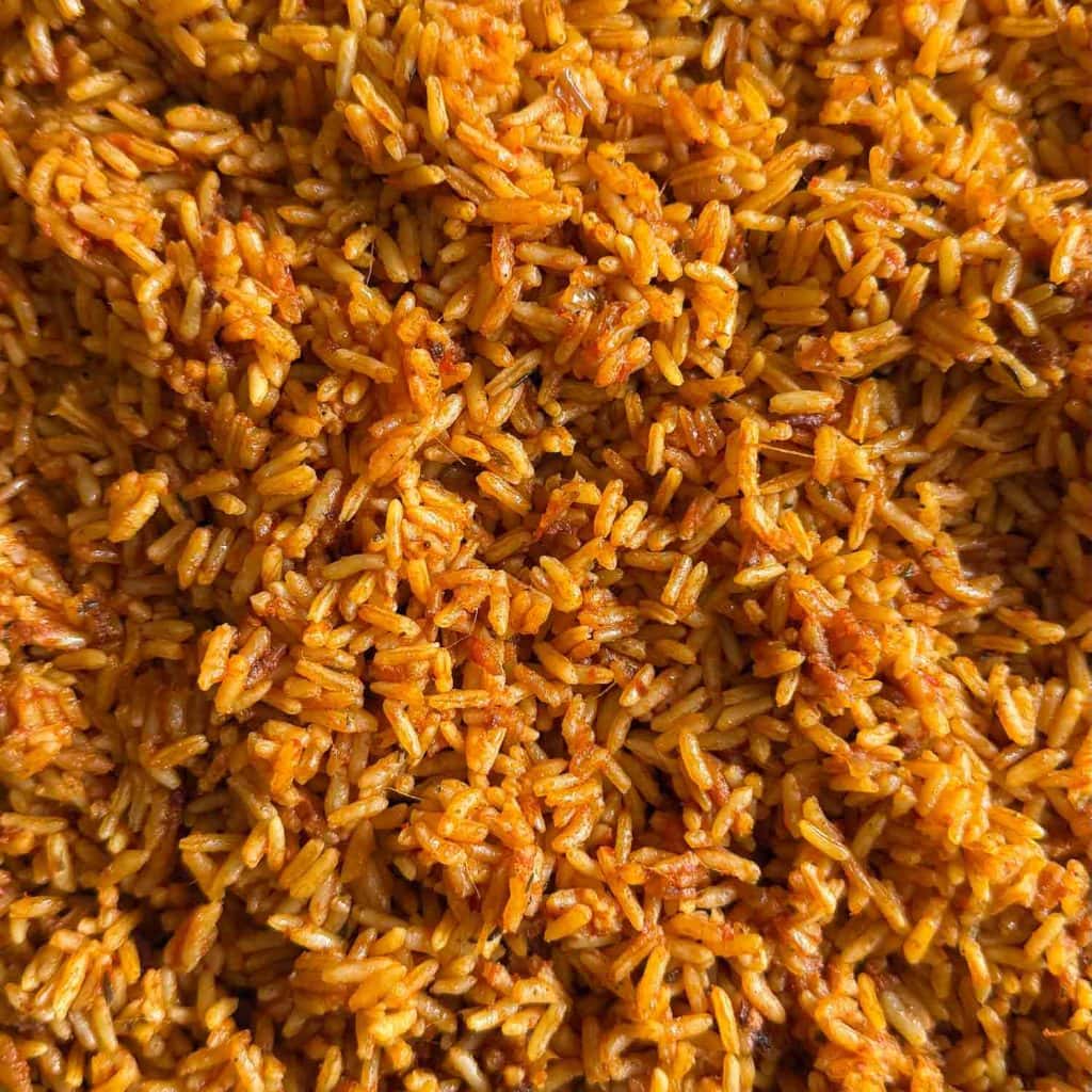 A close-up of the Jollof Rice.