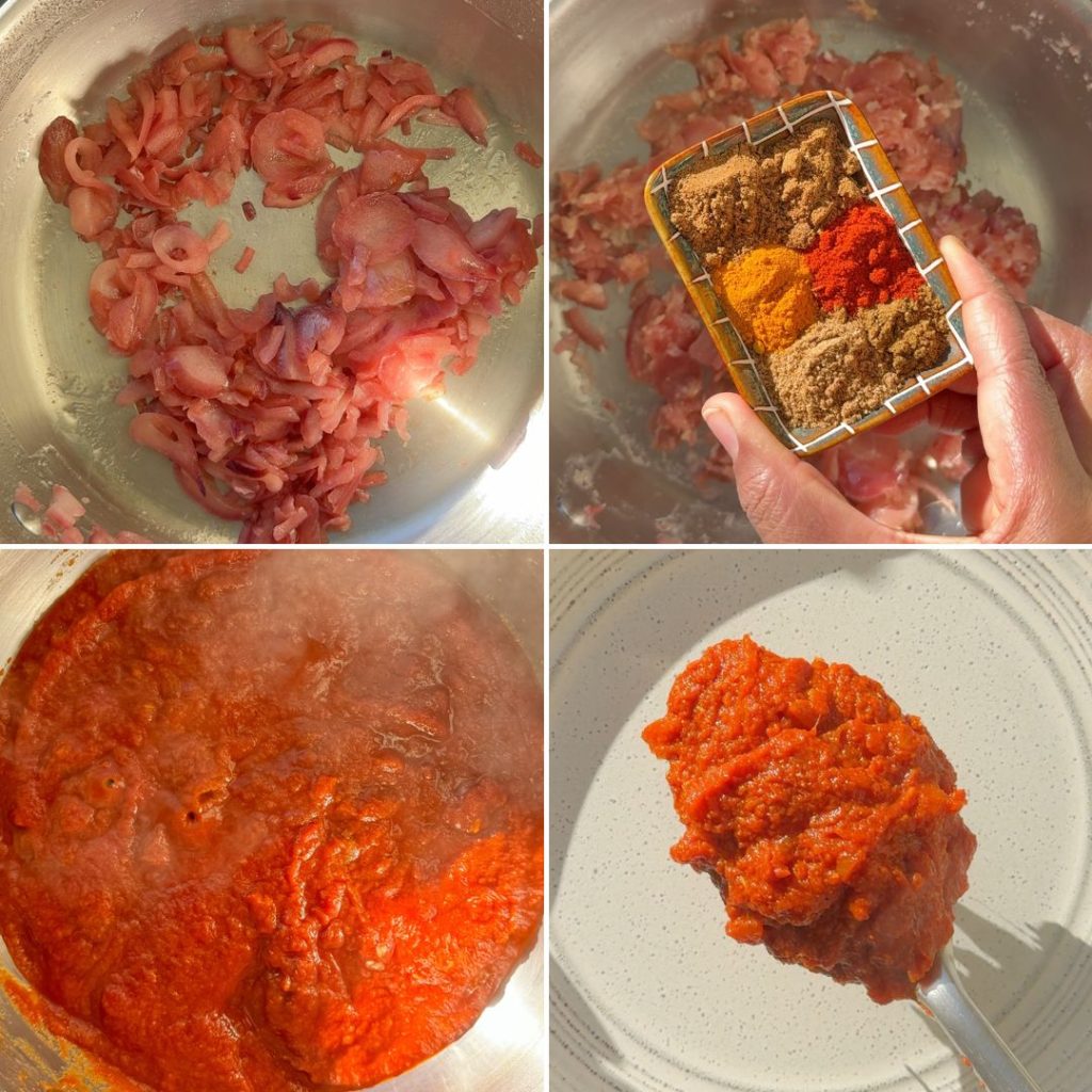 Steps for making the rich masala sauce.