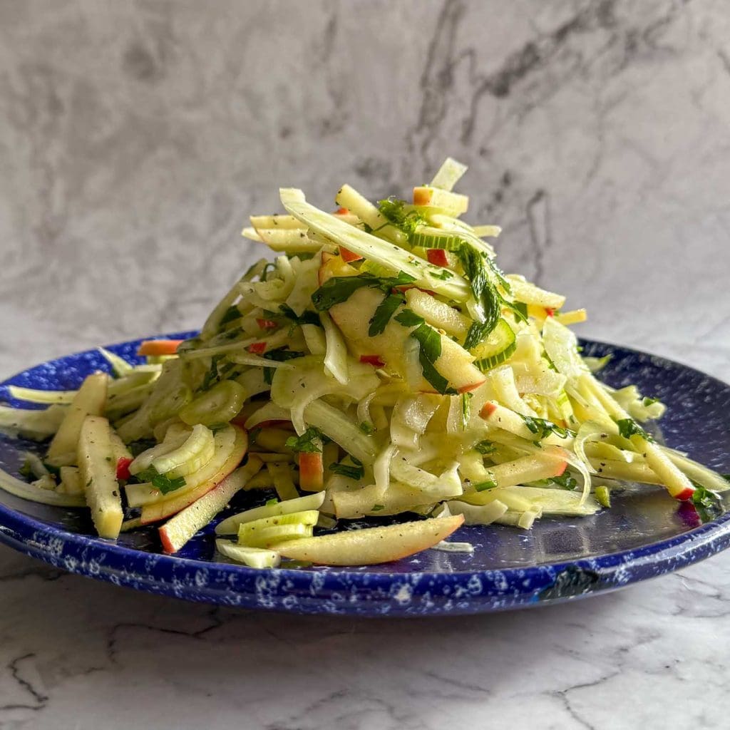 A side-on shot of the fennel and apple slaw.