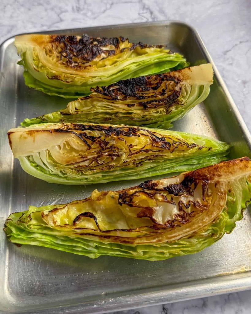 A close up of the charred cabbages.