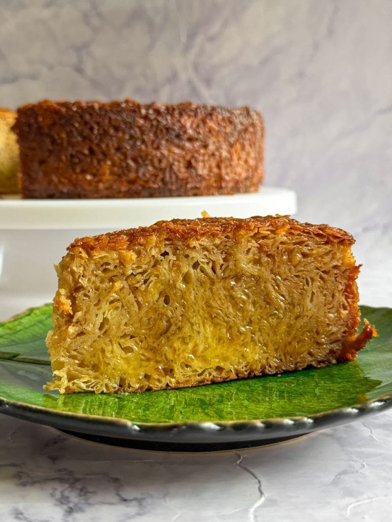 A slice of Earl Grey Portokalopita, soaked in an orange and tea infused syrup.