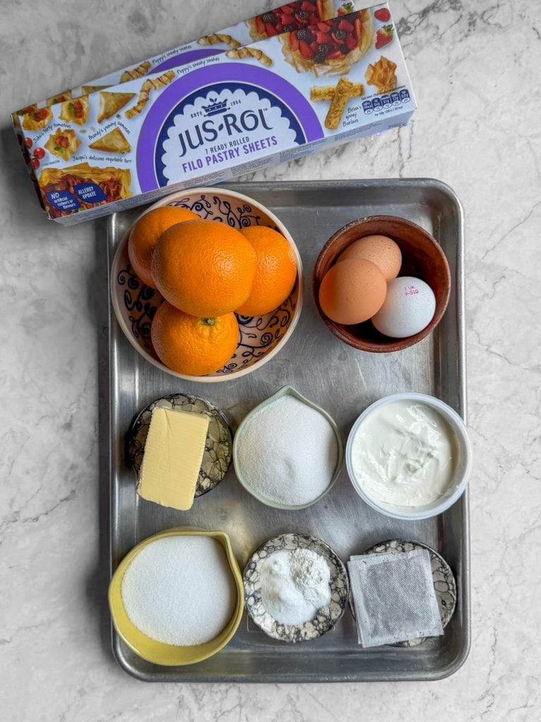 All the ingredients laid out on a silver tray.