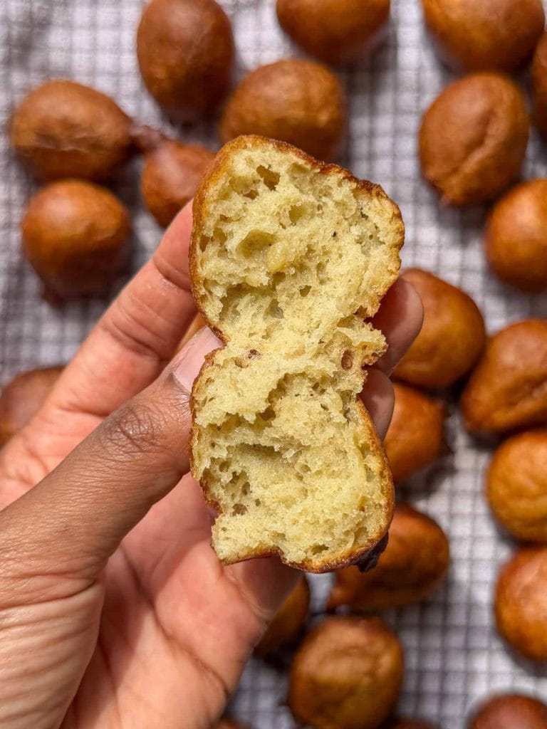 A cross section shot of the fried plantain puff puff