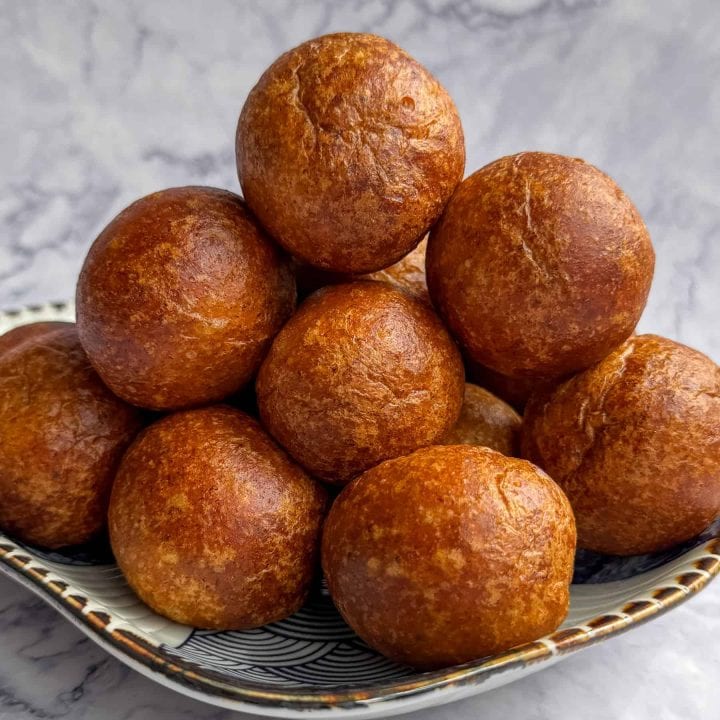 Plantain puff puff served warm in a bowl