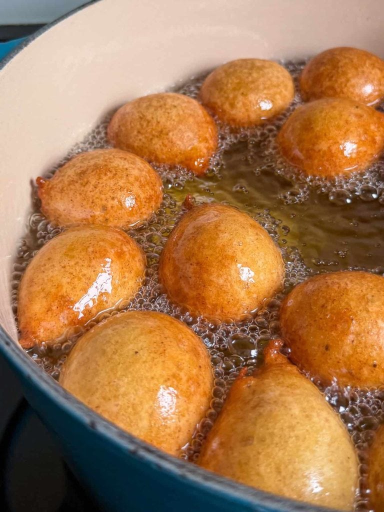 Close-up shot of the deep frying stage