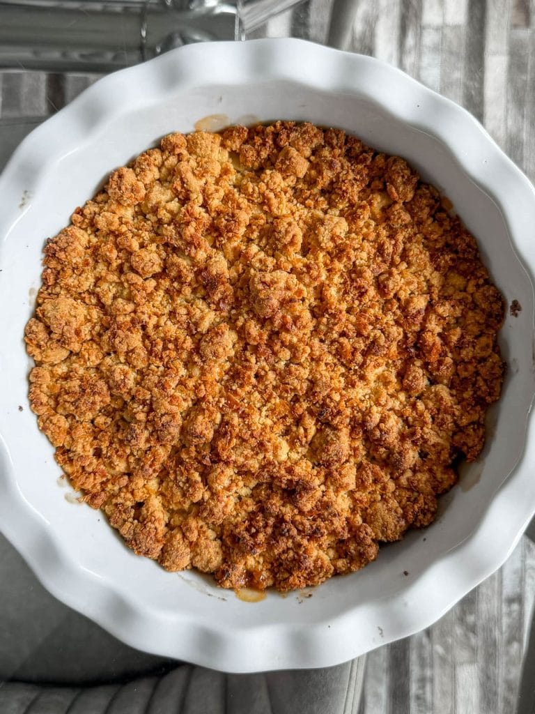 Almond croissant apple crumble, fresh out of the oven.