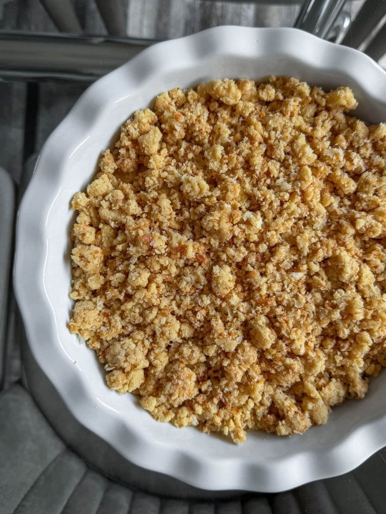 Almond croissant apple crumble, prior to baking.