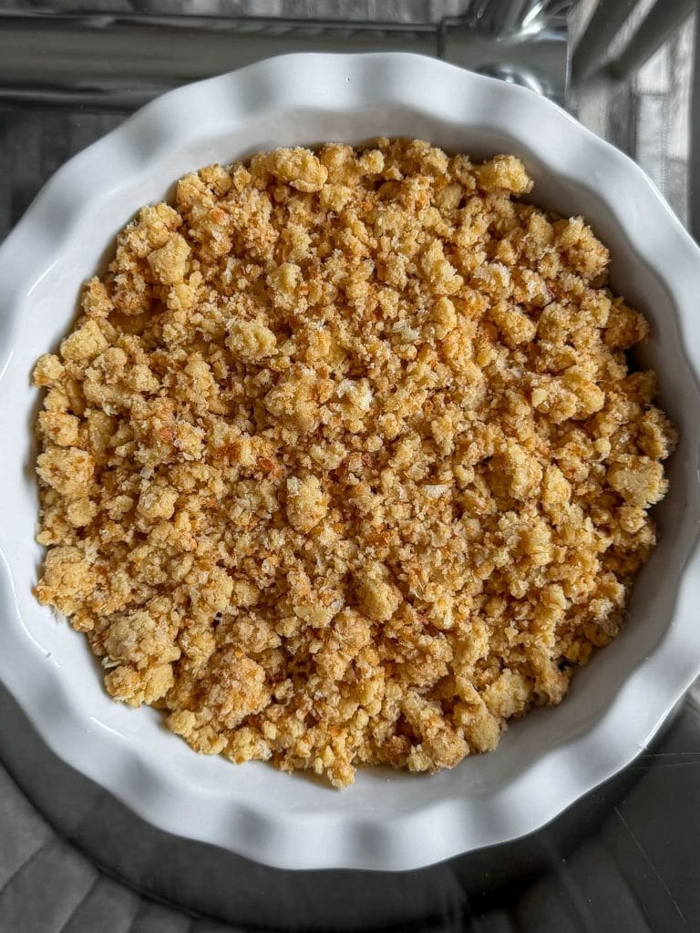 Almond croissant apple crumble, prior to baking.