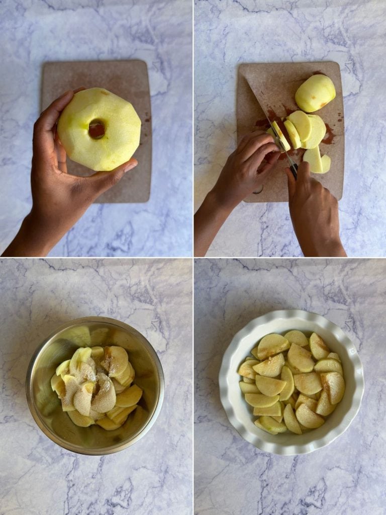 Slicing the apples.