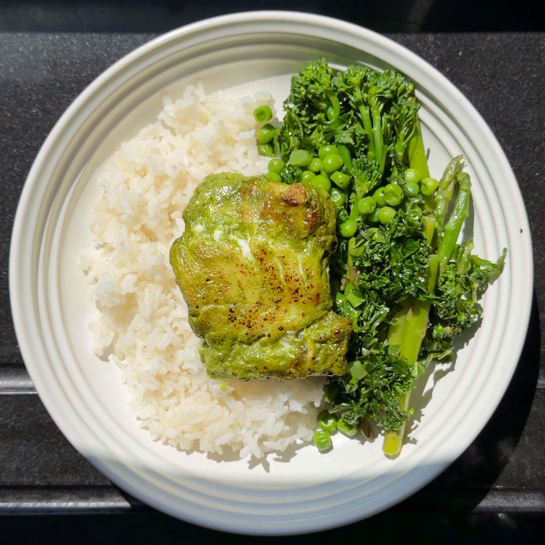 An overhead shot of the Herby Coconut Baked Cod