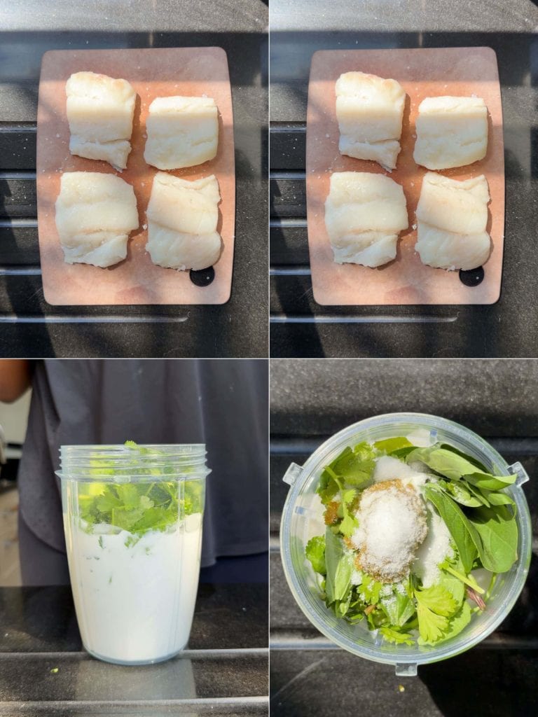 Step-by-step method shots of making the Herby Coconut Baked Cod